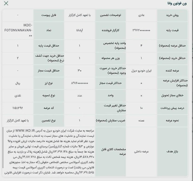 اطلاعیه ون وانا بورس کالا دی ماه 1404
